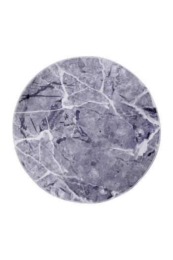 Dijidekor Granite Gray Fringeless Digital Printed Round Washable Carpet Bath Mat 80x80