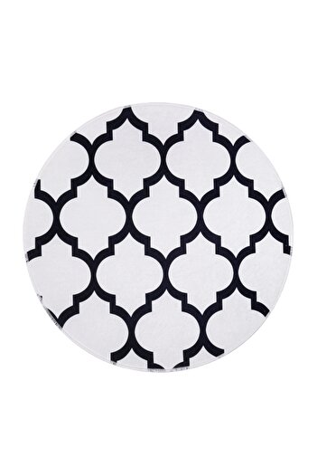 Dijidekor Spade White Fringeless Digital Printed Round Washable Carpet Bath Mat 80x80