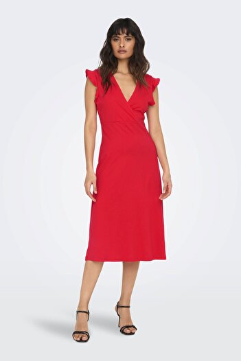 ONLY Women's Onlmay Life Wrap Midi Dress 15257520 Red