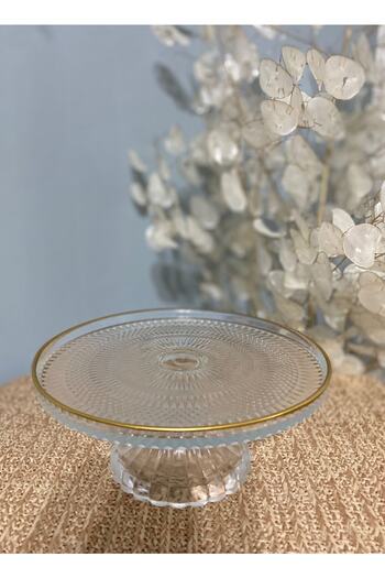 Egehome Standing Gold Detailed Glass Serving Plate - Presentation Holder