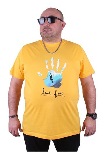 MocGrande Large Size Men's Crew Neck T-Shirt Surf 23117 Yellow