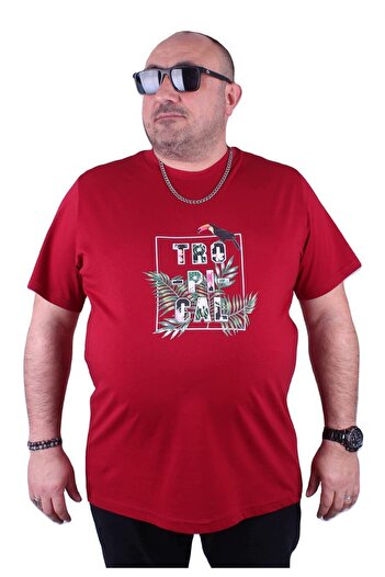 MocGrande Large Size Crew Neck T-Shirt Tropical 23114 Claret Red
