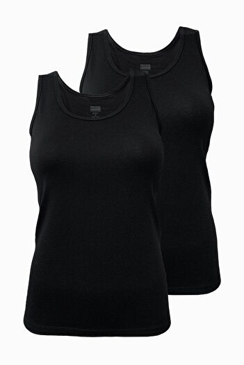 Berrak Black Women's 2 Pack Cotton Lycra Thick Strap Undershirt 2127