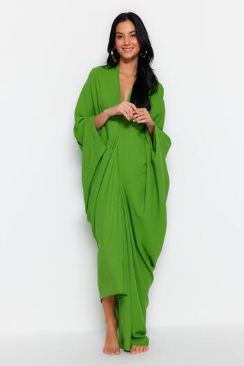 Trendyol Collection Khaki Wide Fit Maxi tkané plážové šaty TBESS23EL00274