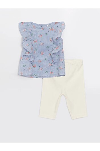 LC Waikiki Lcw Baby Crew Neck Patterned Baby Girl Blouse and Leggings Set of 2