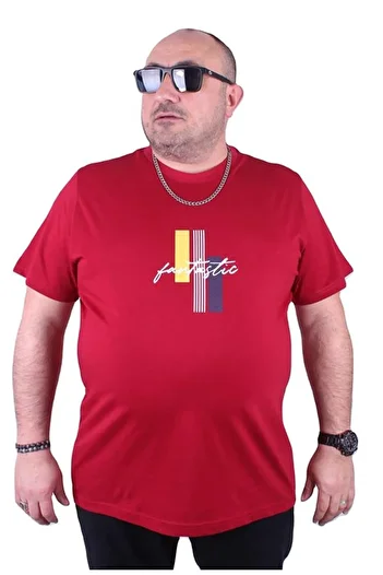 Starbattal Men's Large Size Crew Neck T-Shirt Fantastic 23121 Claret Red