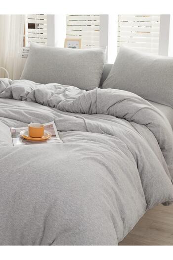 CAQQA Gray Single Duvet Cover Set with Cotton Elastic Sheets