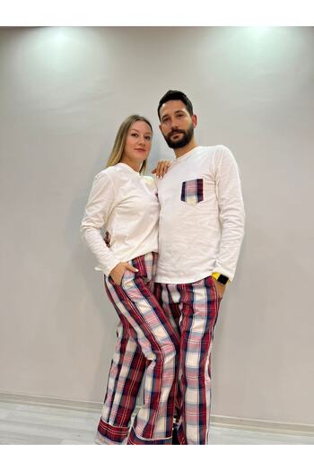 Mylamia Λευκό καρό ανδρικό σετ πιτζάμες (μόνο για άνδρες)