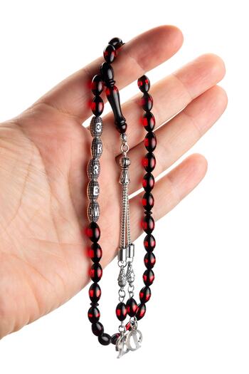 OTTOTESBİH Men's Gift Amber Prayer Beads with Letter Tassels, Named Rosary Red