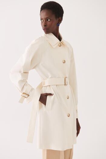 Perspective Eleri Regular Fit Shirt Collar Above Knee Ecru Color Women's Trench Coat