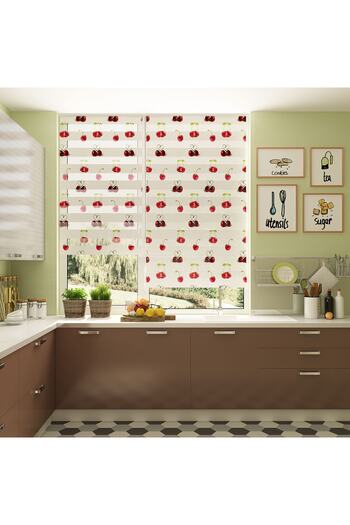 Turuncu Dizayn Zebra Patterned Red Cherry - Digital Printed Curtain