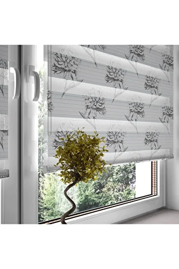 Turuncu Dizayn Gray Star Flower Patterned Digital Printed Zebra Roller Blinds for Kitchen and Living Room