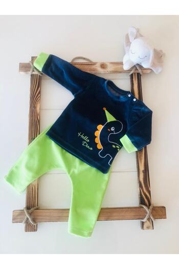 Bebitof Baby Boy 2-Piece Velvet Set with Hat Dino