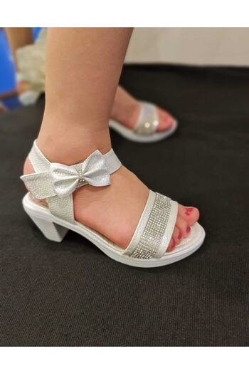 Sare Çocuk Giyim Girl's White Heeled Sandals