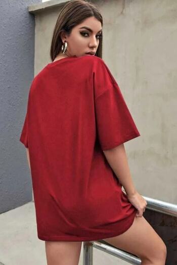 MODAGEN Women's Red No Thanks Printed Oversize T-shirt