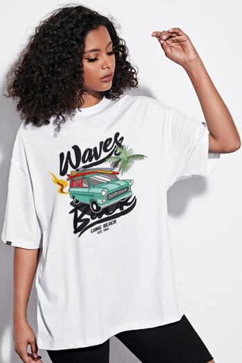 Machetta Λευκό μπλουζάκι με στάμπα Oversize Waves