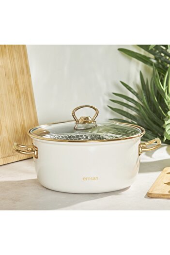 Emsan Nostalgia Enameled Beige Frying Pan
