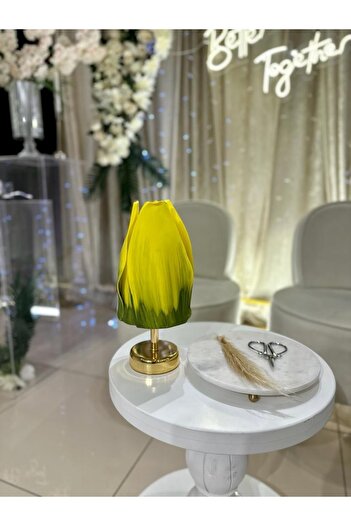 Maison Avf Sarı Eva Lale Tasarım Kablosuz Masa Lambası - Alt Parlak Gold
