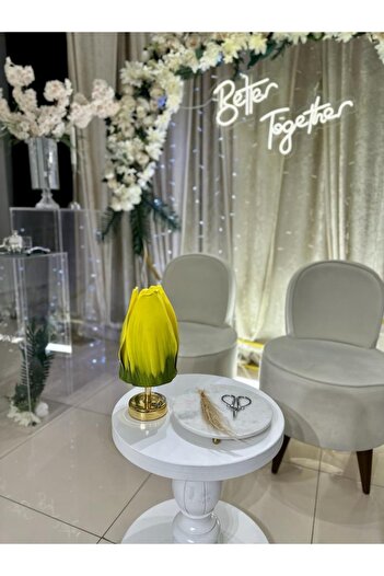 Maison Avf Sarı Eva Lale Tasarım Kablosuz Masa Lambası - Alt Parlak Gold