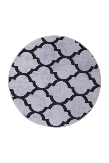 Dijidekor Spade Gray Fringeless Digital Printed Round Washable Carpet Bath Mat 80x80