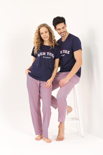 Yeni İnci Lover Wife and Husband 2 Pairs Pijamas Set 1971-841