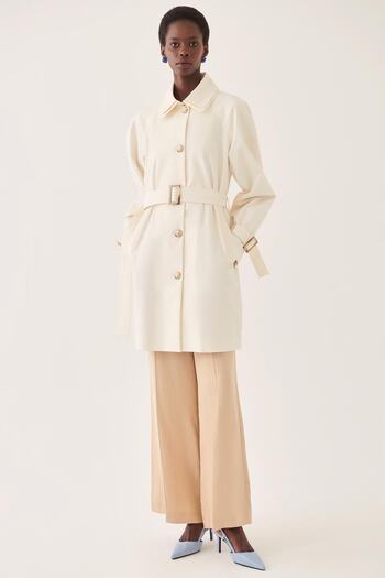 Perspective Eleri Regular Fit Shirt Collar Above Knee Ecru Color Women's Trench Coat