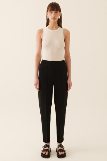 Perspective Illas Regular Fit Ankle Length High Waist Black Color Women's Knitwear Trousers