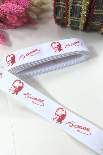 GELD Red Atatürk Signature Grosgrain Ribbon with White Background – Ribbon