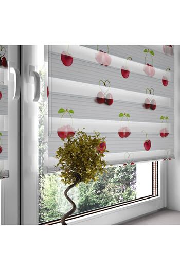 Turuncu Dizayn Zebra Patterned Red Cherry - Digital Printed Curtain
