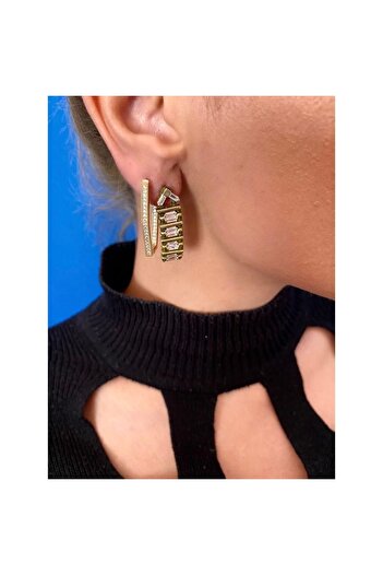 Juju Bronz Rhombus Earrings With Stones