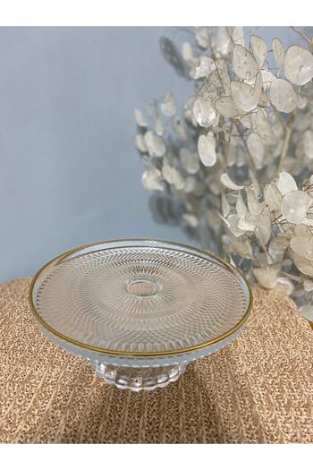 Egehome Standing Gold Detailed Glass Serving Plate - Presentation Holder
