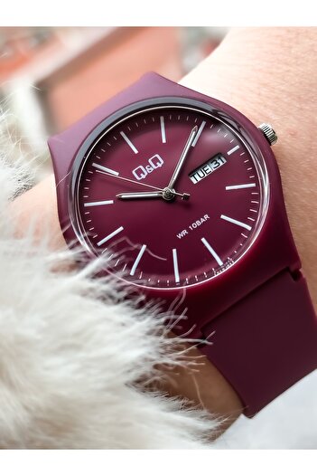 Q&Q Brand Purple Color, Silicone Strap, Calendar, Men's/Women's Sports Wristwatch