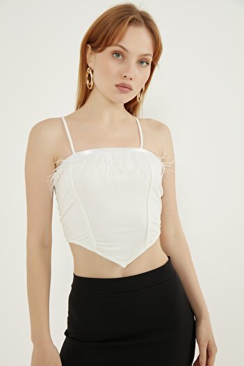 MEECY Women's White Feather Blouse