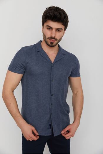 Cazador Men's Summer Light Navy - Apache Collar Cazador Short Sleeve Waffle Shirt JAZZ 2000 Light Navy