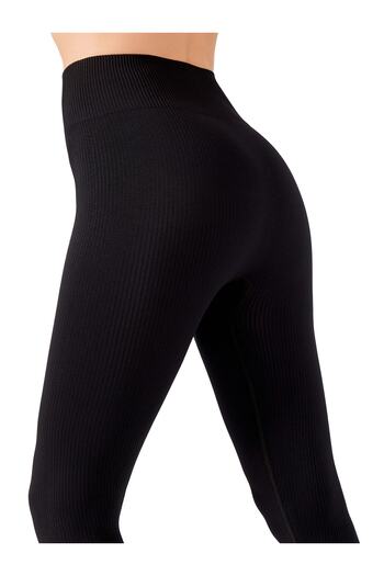 Los Ojos Women's Black High Waist Seamless Ribbed Fitness Leggings