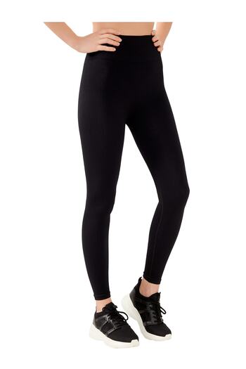 Los Ojos Women's Black High Waist Seamless Ribbed Fitness Leggings