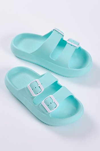 Tonny Black Women's Water Green Comfortable Buckle High Sole Slippers