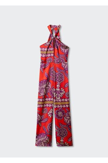 MANGO Woman Patterned Satin Jumpsuit