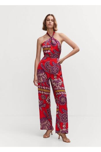 MANGO Woman Patterned Satin Jumpsuit