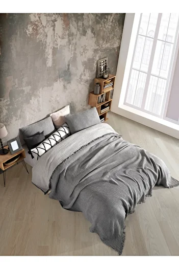destinyhometex Anthracite 4 Layer Muslin 100% Cotton Double Bedspread/Pike 200X240Cm