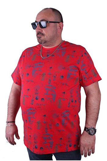 Starbattal Plus Size Crew Neck T-Shirt Compass Holiday 23151 Red