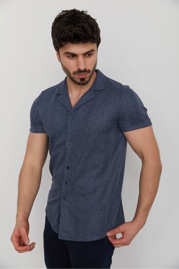 Cazador Men's Summer Light Navy - Apache Collar Cazador Short Sleeve Waffle Shirt JAZZ 2000 Light Navy