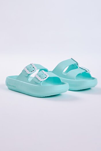Tonny Black Women's Water Green Comfortable Buckle High Sole Slippers