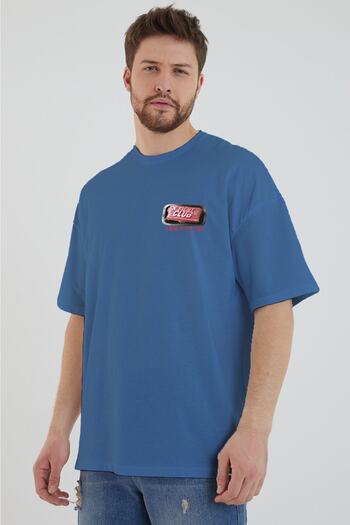 DEEPSENCE Чоловіча футболка Oversize Fıght Clup з принтом на спині, колір індиго