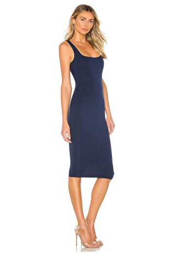 Zagrep Rochie midi din jerseu de mătase importată cu mâneci zero bleumarin pentru femei