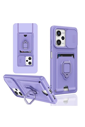 m.tk moveteck Xiaomi Redmi Note 12 Pro 5g Compatible Case Camera Protected Slide Lens Ring Business Card Zuma Silicone