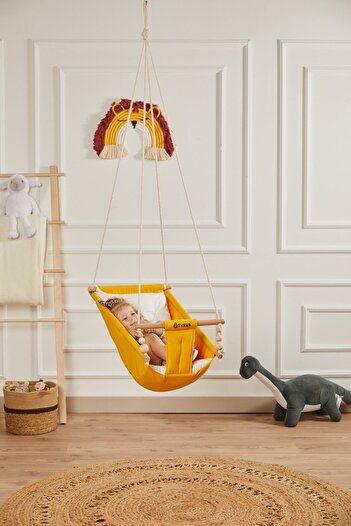 Svava Rüya Ahşap Bebek Hamak %100 Pamuklu Ev Tipi Tavan Salıncak