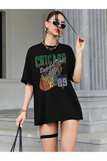 trendgar Chicago printed μαύρο μπλουζάκι
