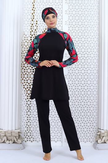 Aykum Mayo Long Sleeve Hijab Patterned Swimsuit (with Trousers)