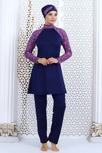 Aykum Mayo Long Sleeve Hijab Patterned Swimsuit (with trousers)